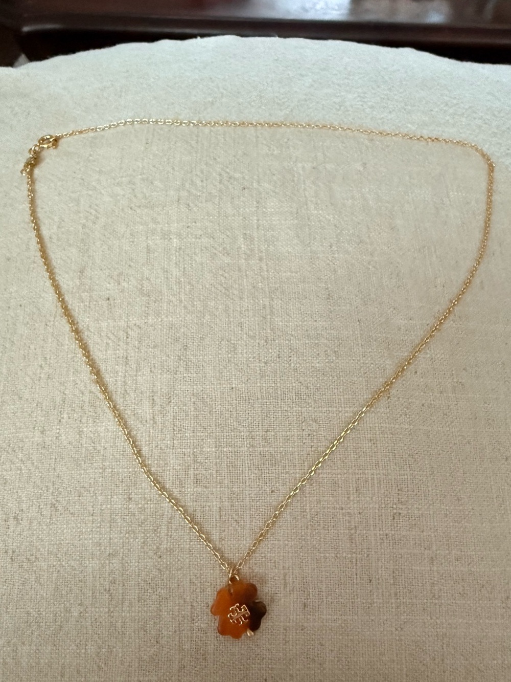 Tory Burch Gold Chain Necklace with Amber Flower Pendant